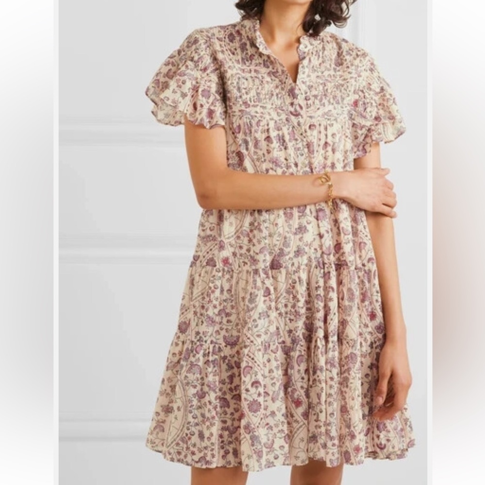 Isabel Marant Cream and Purple Floral Mini Dress EUC size 36